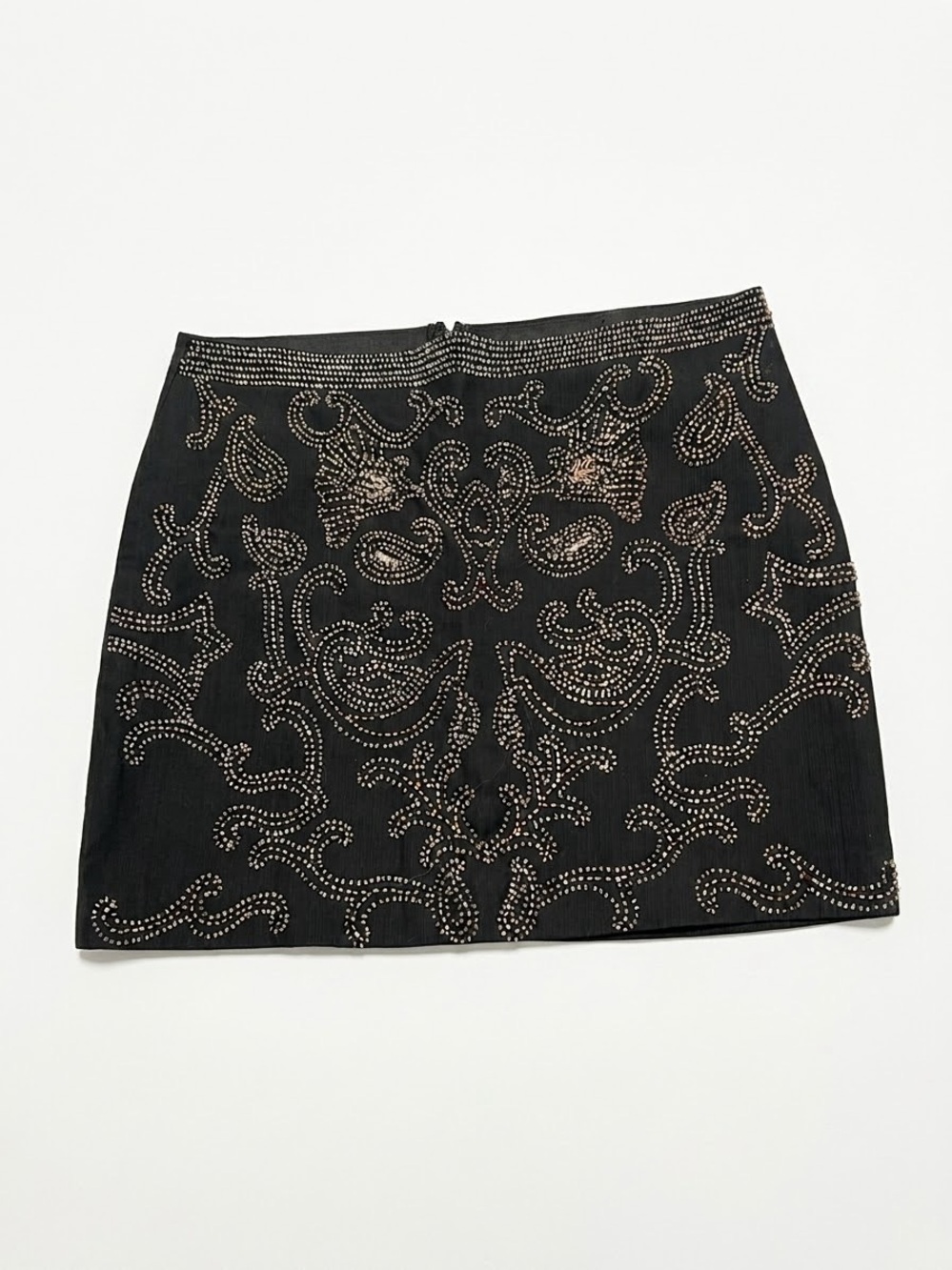 RW&CO Black Beaded & Sequined Paisley Mini Skirt Sz 12